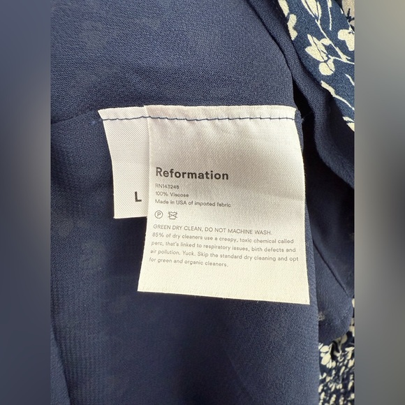 Reformation Kelli Smocked Bodice Fit & Flare Mini Dress Blue White Floral Sz L - Picture 11 of 15